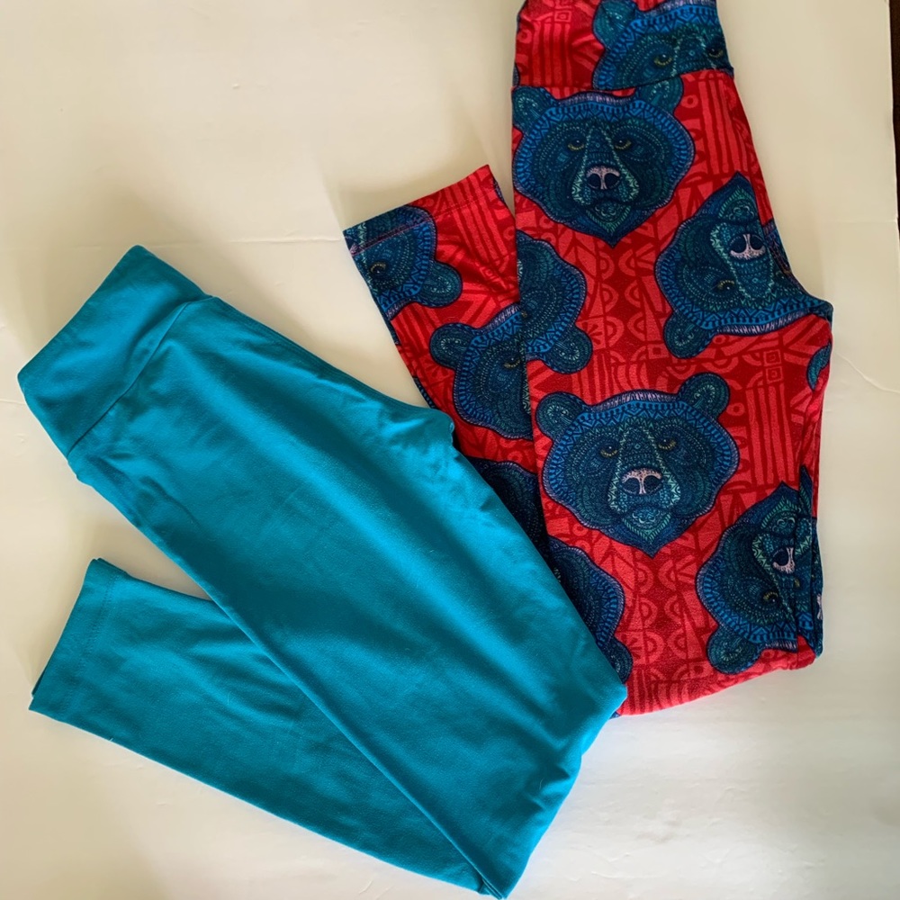 Lularoe Tween Oragami Bears Solid legging Bundle
